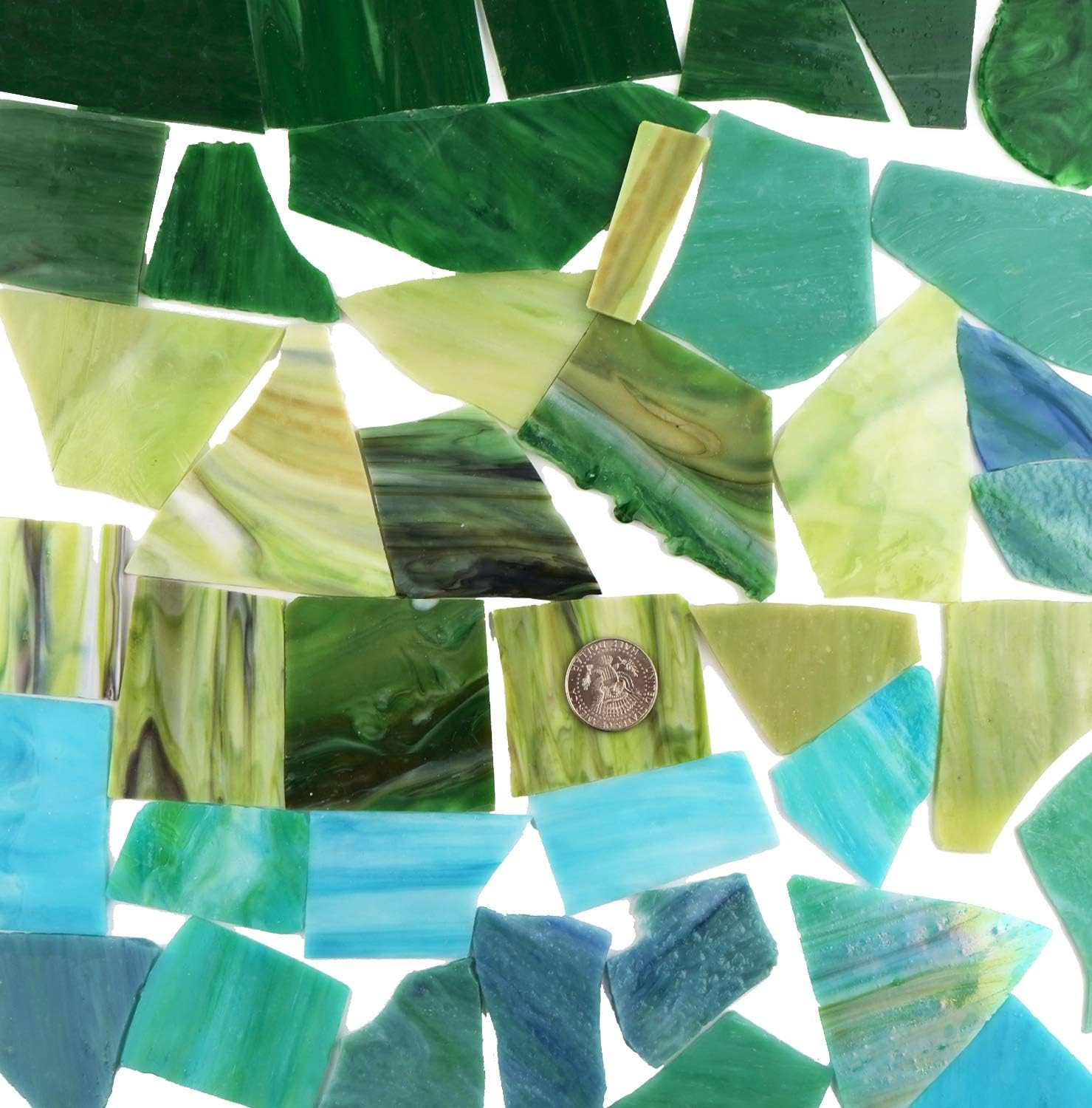 Green Mixed Stained Glass Scrap Pieces Sheets, Glass Mosaic Tiles for Art Crafts