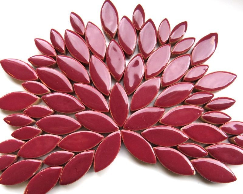 25 tiles Merlot Maroon Petal Shaped Ceramic Mosaic Tile Pieces – 2 Sizes