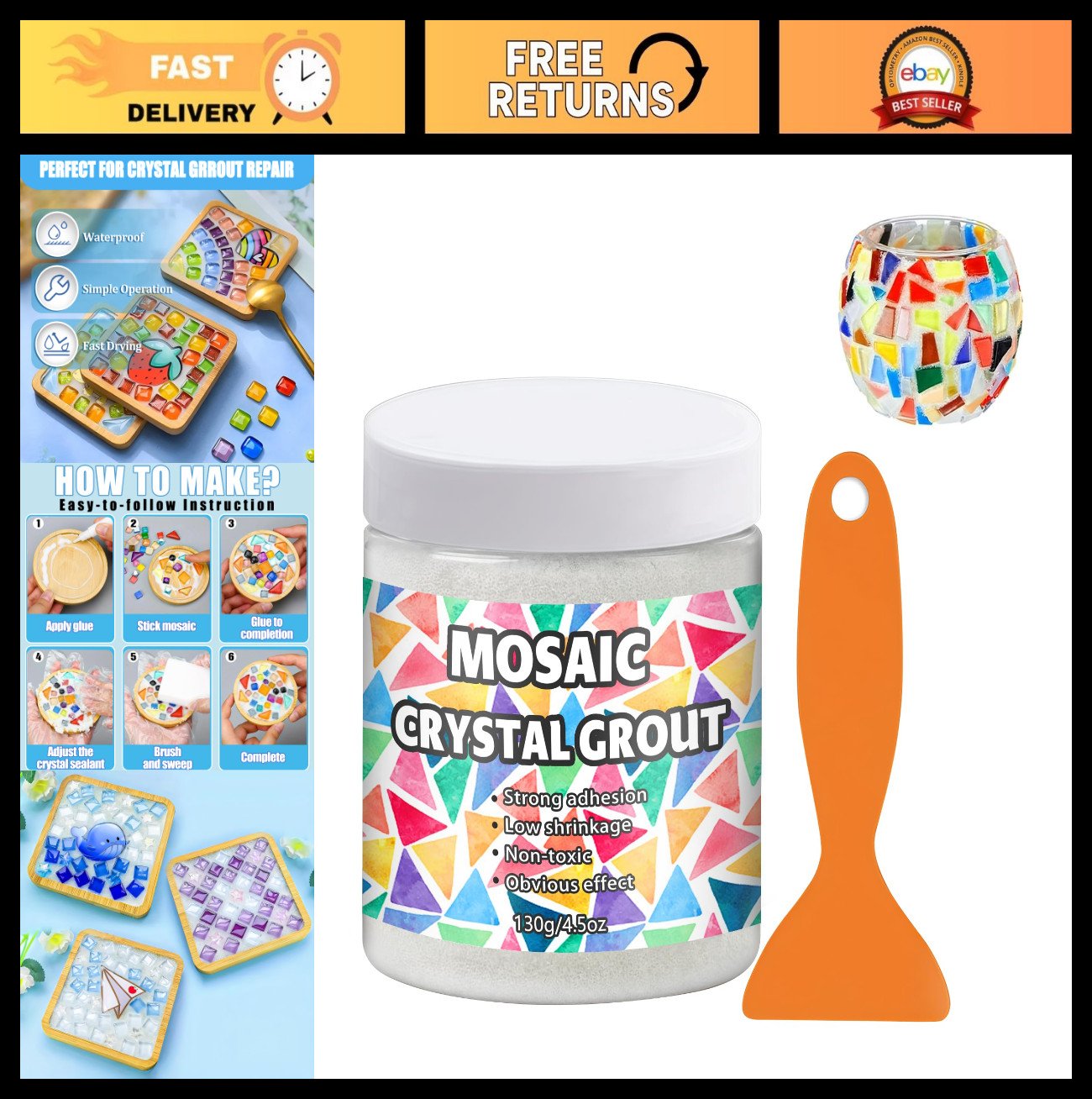 Mosaic Crystal Grout for DIY Crafts, Tile Tools & Accessories – 6.3oz White