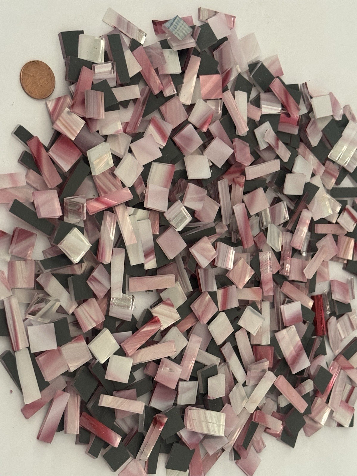 Glass Mosaic Tiles Varied Pink Stained Glass Swirled Art Craft Mirrored