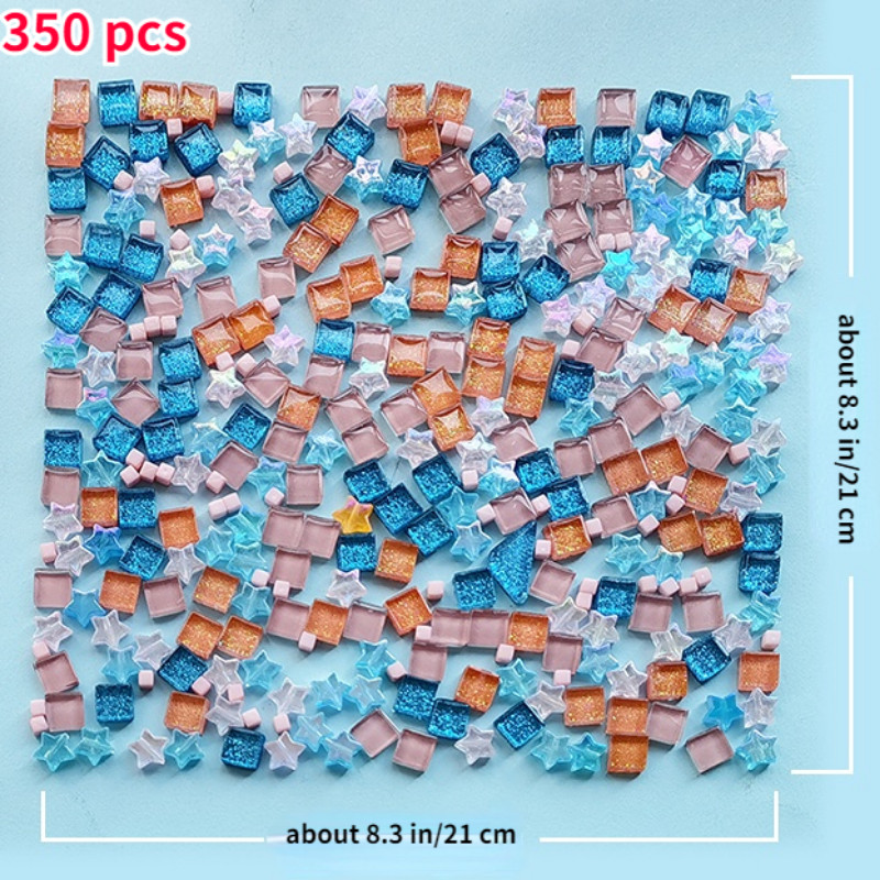 350PCS DIY Glass Bulk Mosaic Tiles Star Square Assorted Creative Home Art Decor