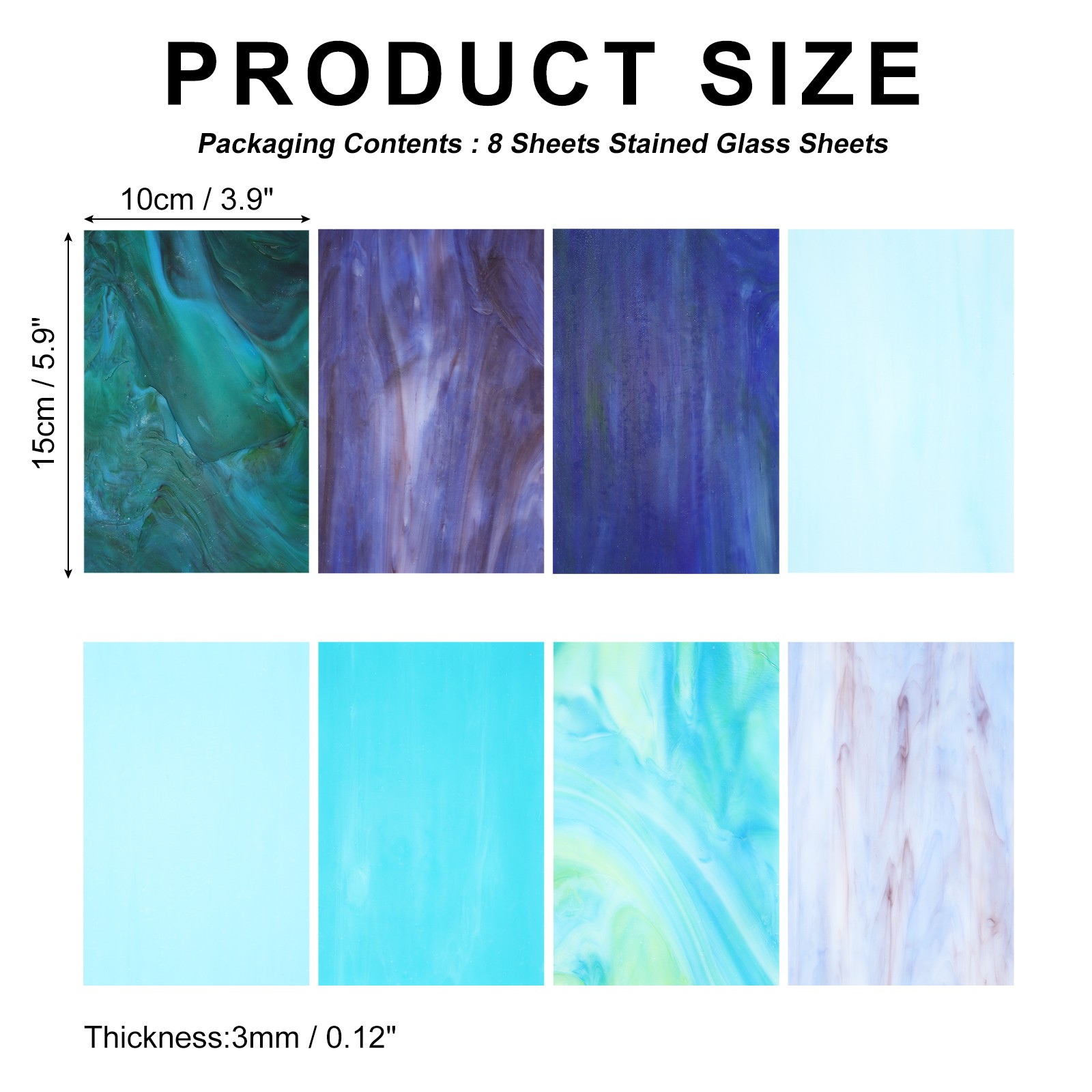 Stained Glass Sheets 8 Sheets, 4 x 6 Inch Art Glass Blue Series