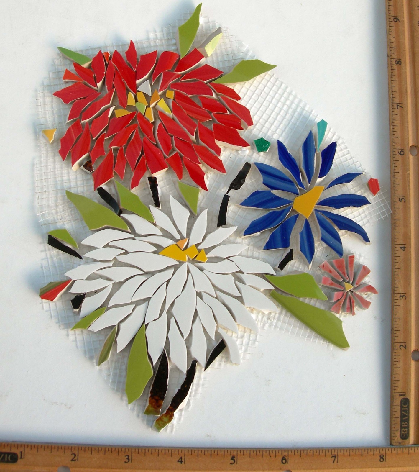 Bouquet Of Colorful Flowers On Mesh Unfinished Mosaic Tile Design 9″x 8″