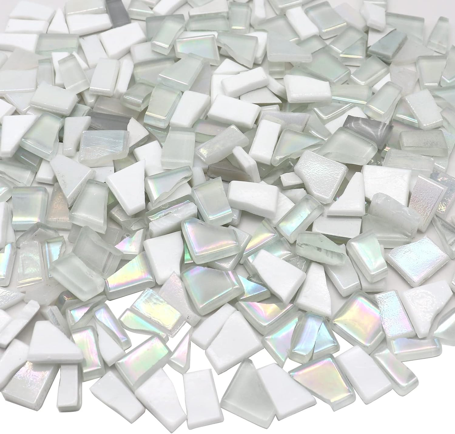 White Series Irregular Glass Mosaic Tiles for Art Crafts, 9Oz Value Pack Mosaic