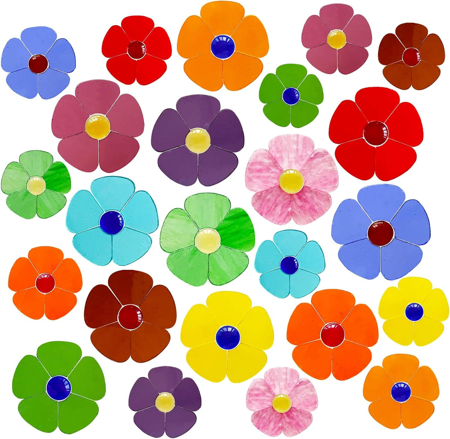 24 Precut Stained Glass Flower Mosaic Tiles, Transparent Mix | 120 Petal Pieces