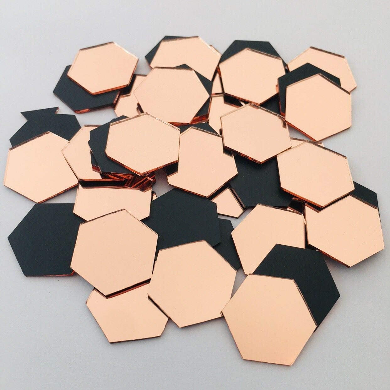 100 Pcs 1’’ Hexagon Mirror Mosaic Tiles Rose Gold Color for Craft Projects