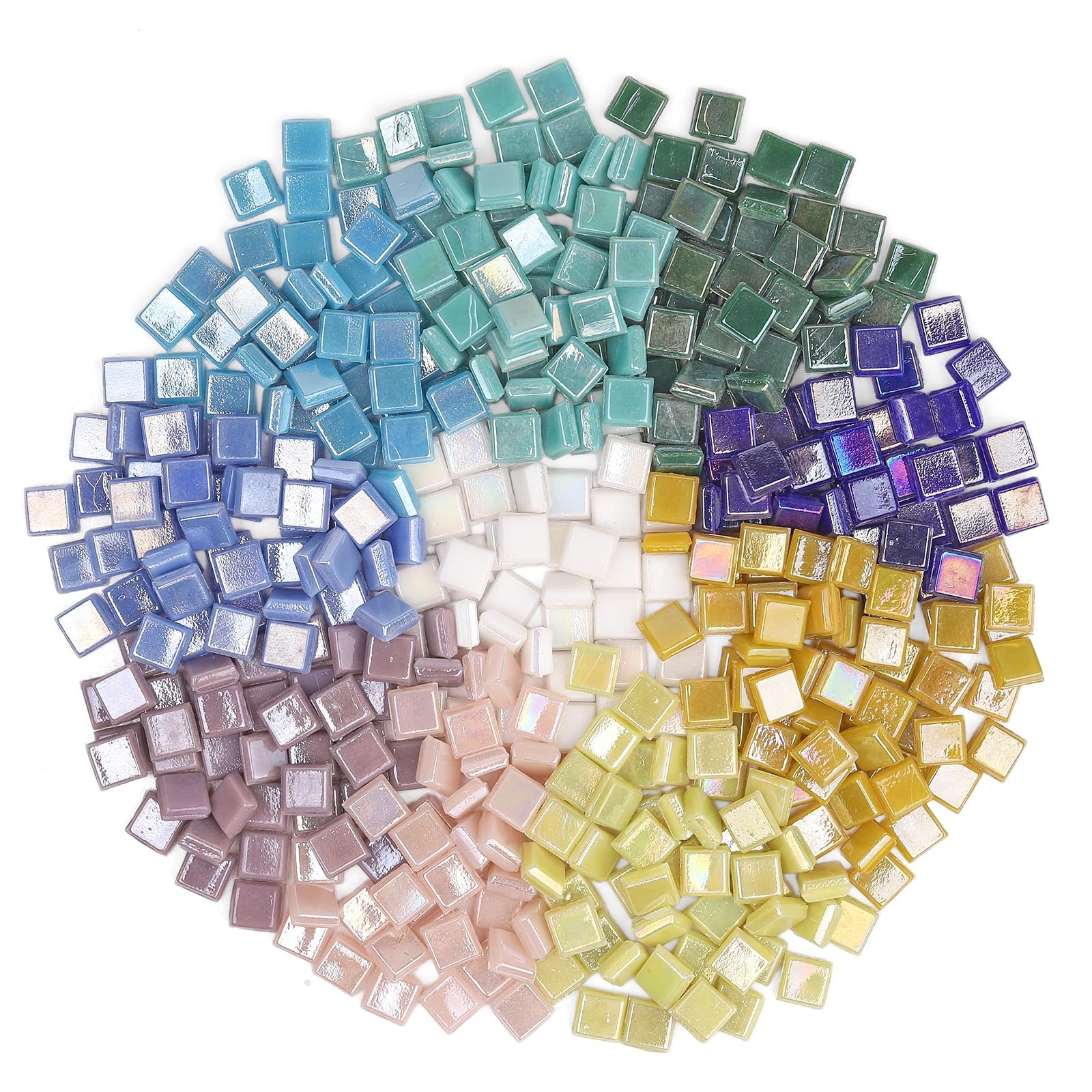 Blue Glass Mosaic Tiles for Crafts, Iridescent Square Mosaic Glass Pieces, Mi…