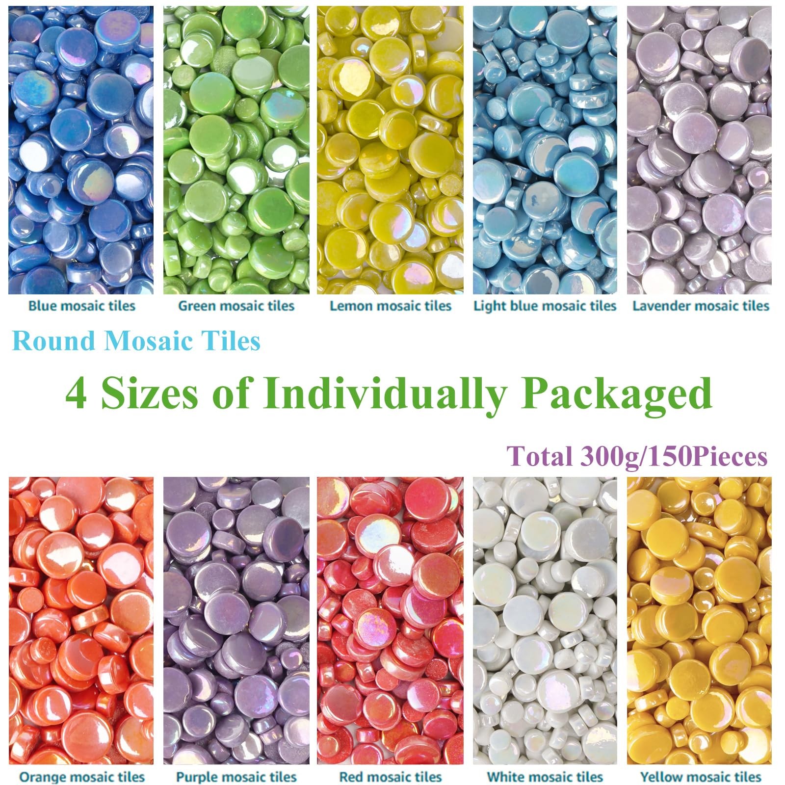 Small round Iridescent White Mosaic Tiles for Crafts, 300G/150 Pieces Iridescent