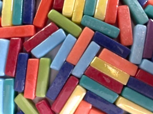 50 Tiles – Glass Rectangles – 20 mm x 6 mm – Mixed Colors – Mosaic Tile Pieces