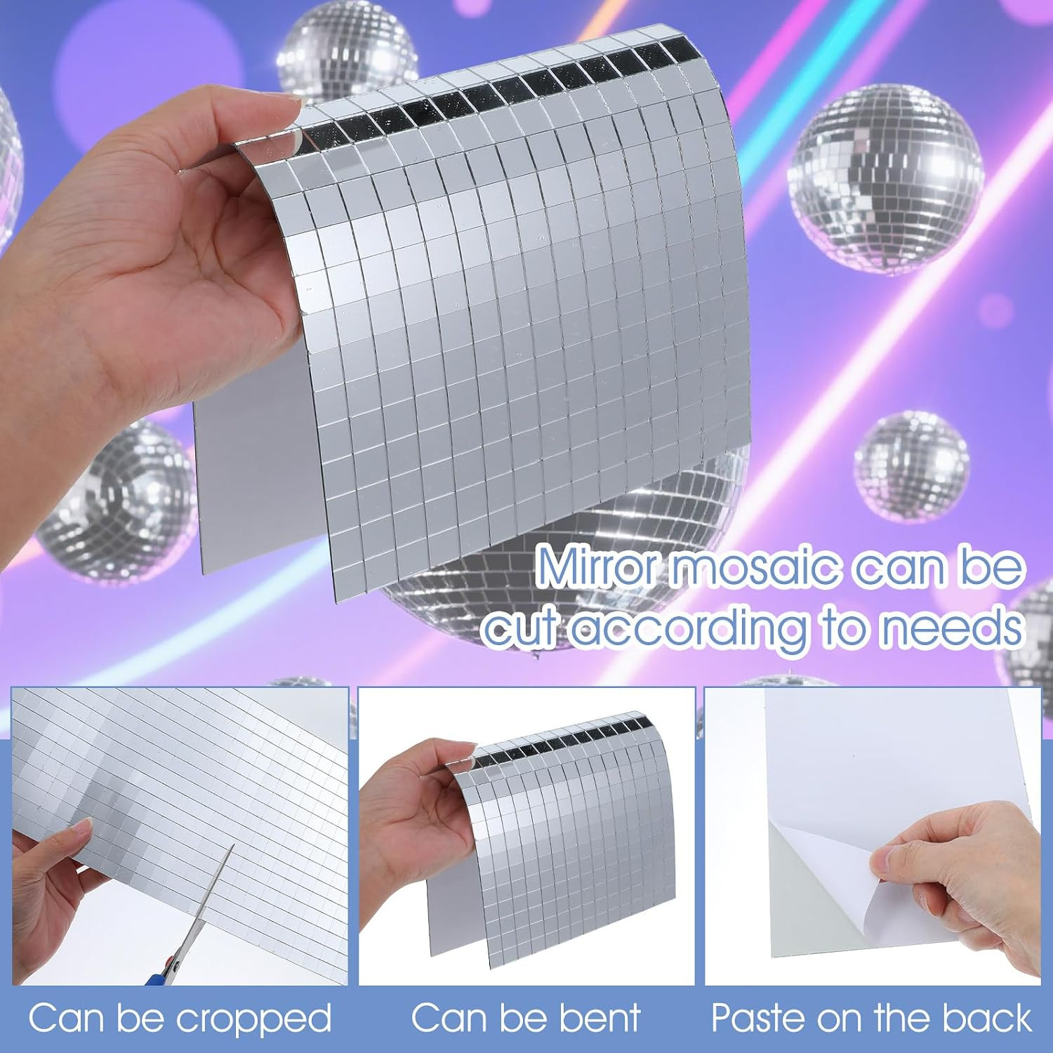 9000 PCS/20 Sheets Mirror Tiles Self Adhesive, 10X10Mm Disco Tiles for DIY Craft
