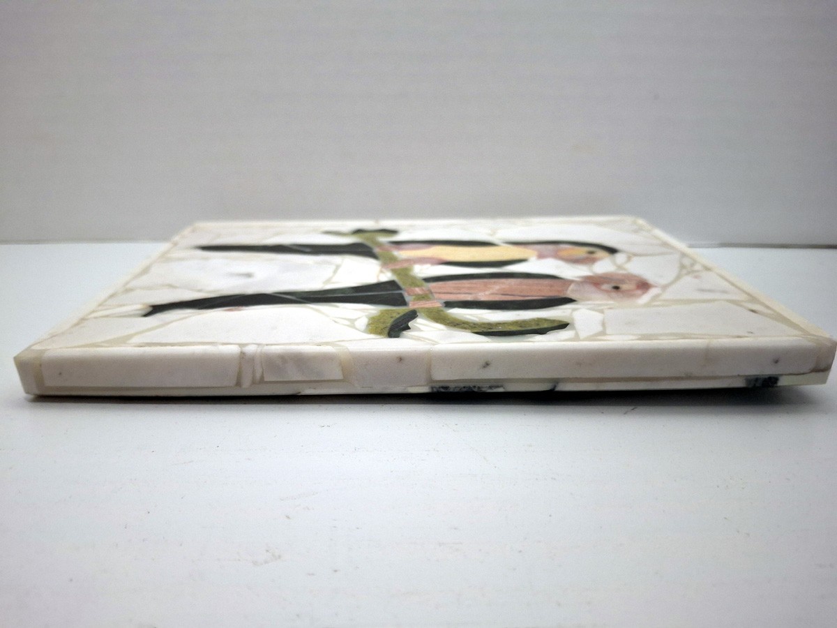 Marble Mosaic 2 Parrots Gossiping 5-11/16″ x 1/2″ x 7-11/16″