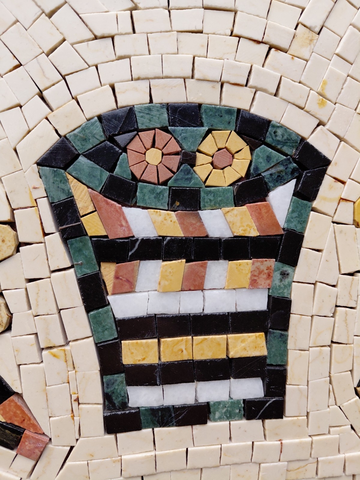 Marble Mosaic and Wood Marquetry Wall Tile Handmade Art