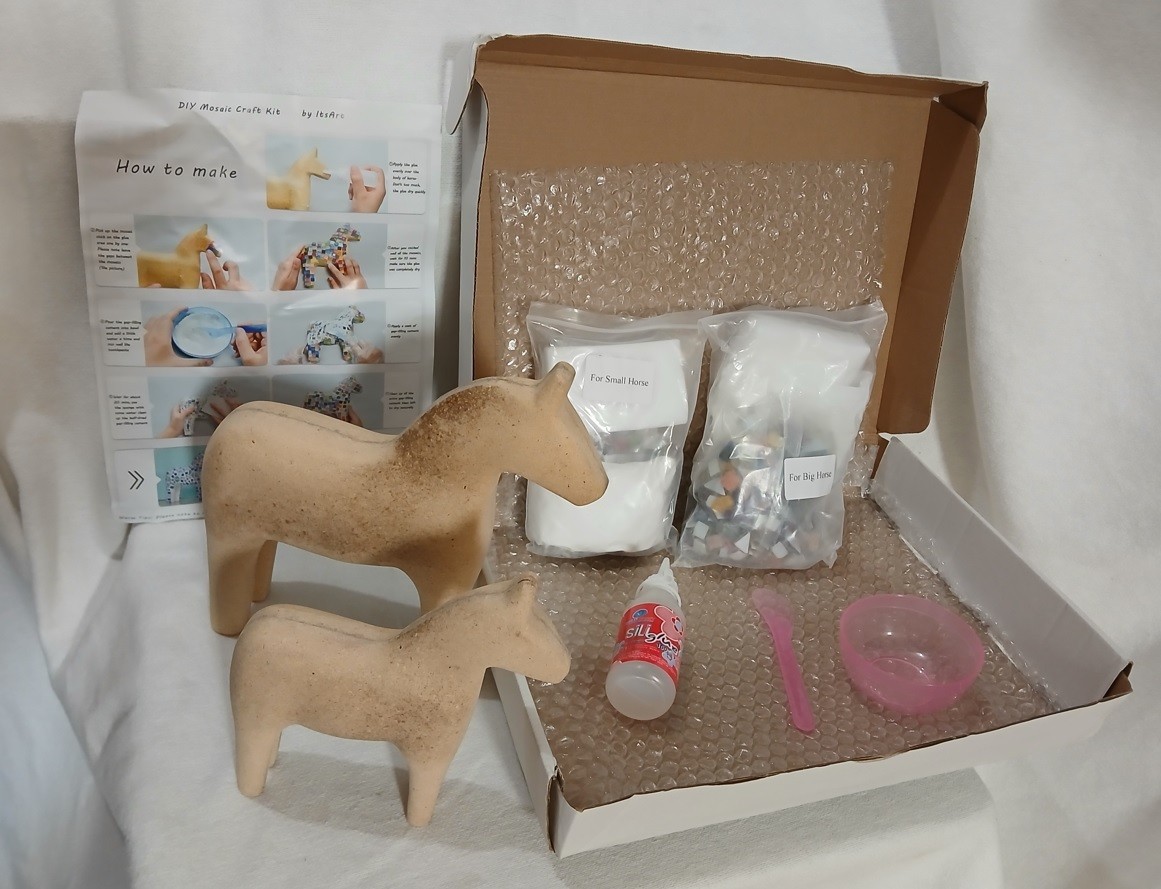 Composite Sculpture Lg & Sm Horse Figures Mosaic Craft Kit DIY Art Decor NEW