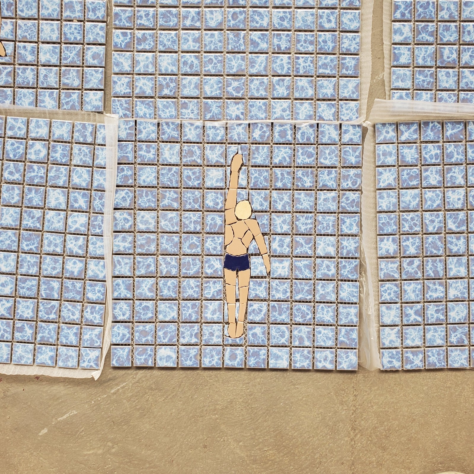 Handmade Custom Swimmers Mosaic Tile Floor – Hand-Cut Poolside & Bathroom Mosaic