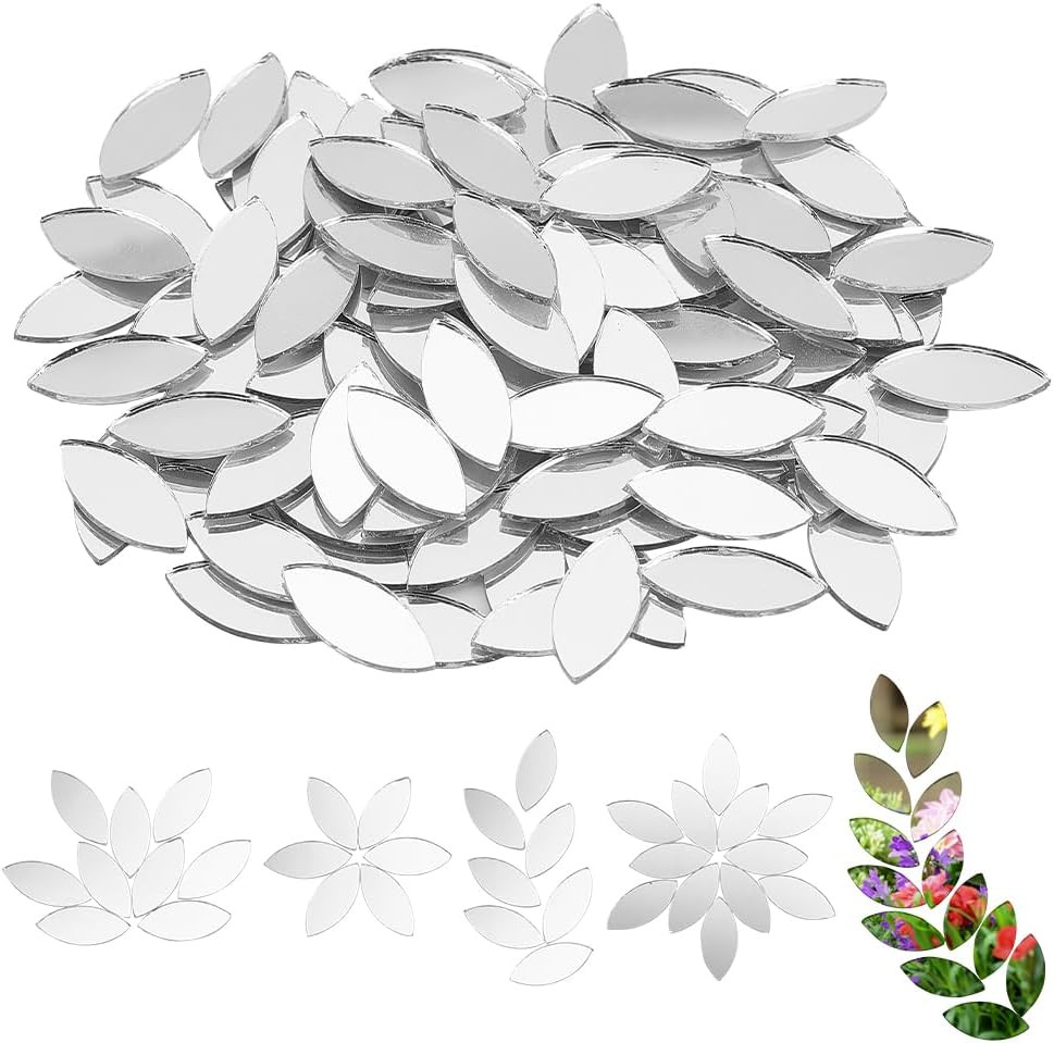 OLYCRAFT 150Pcs Leaf Shape Craft Mirrors Mosaic Tiles 11X25Mm Petal Mosaic Tiles