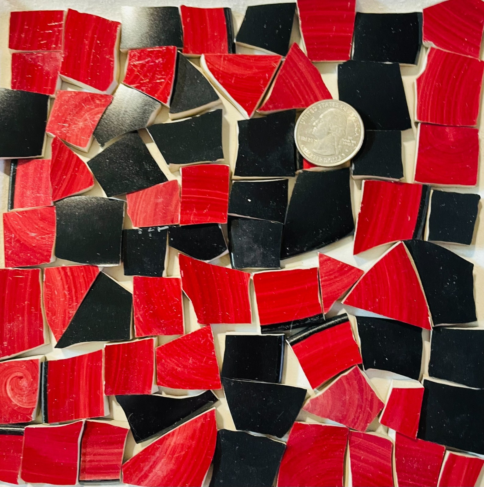 Recycled Broken China Mosaic Tiles: Red & Black Stoneware F313