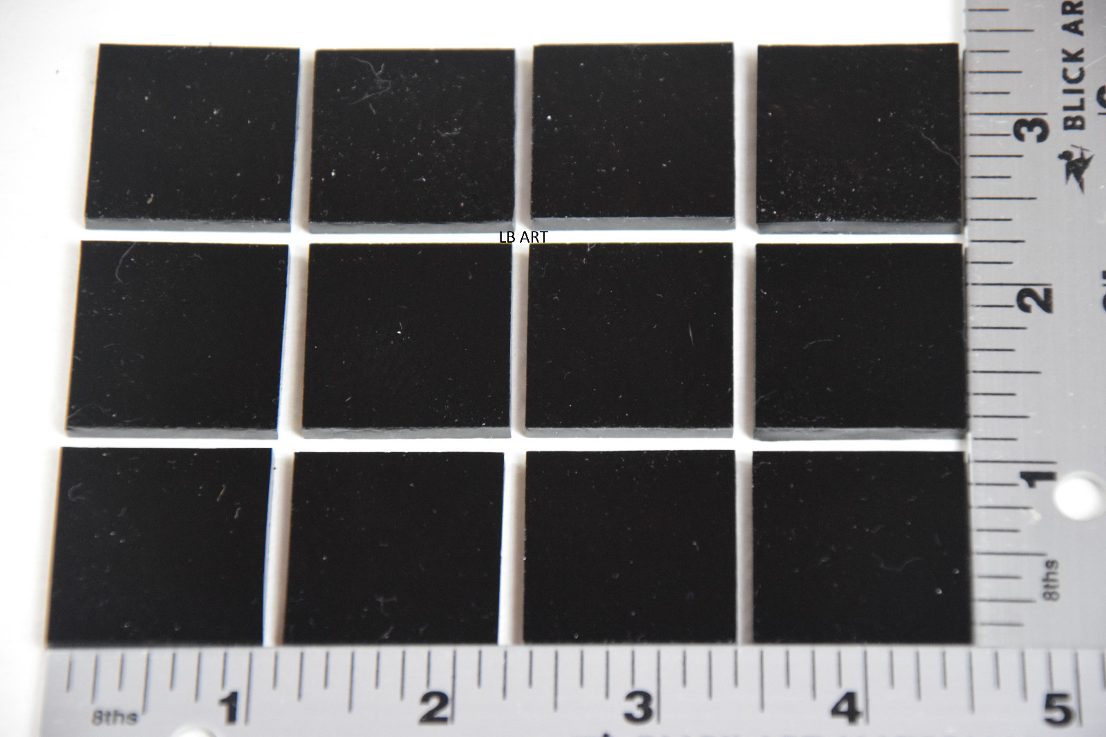 LOT OF 12 BLACK 1″x 1″ 3mm THICK BULLSEYE GLASS BASES 90 COE FUSIBLE