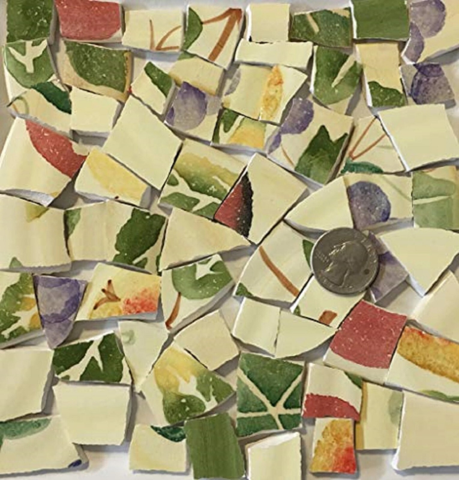 Broken China Mosaic Tile Arts and Craft Supplies – Green Red Purple Tiles B169