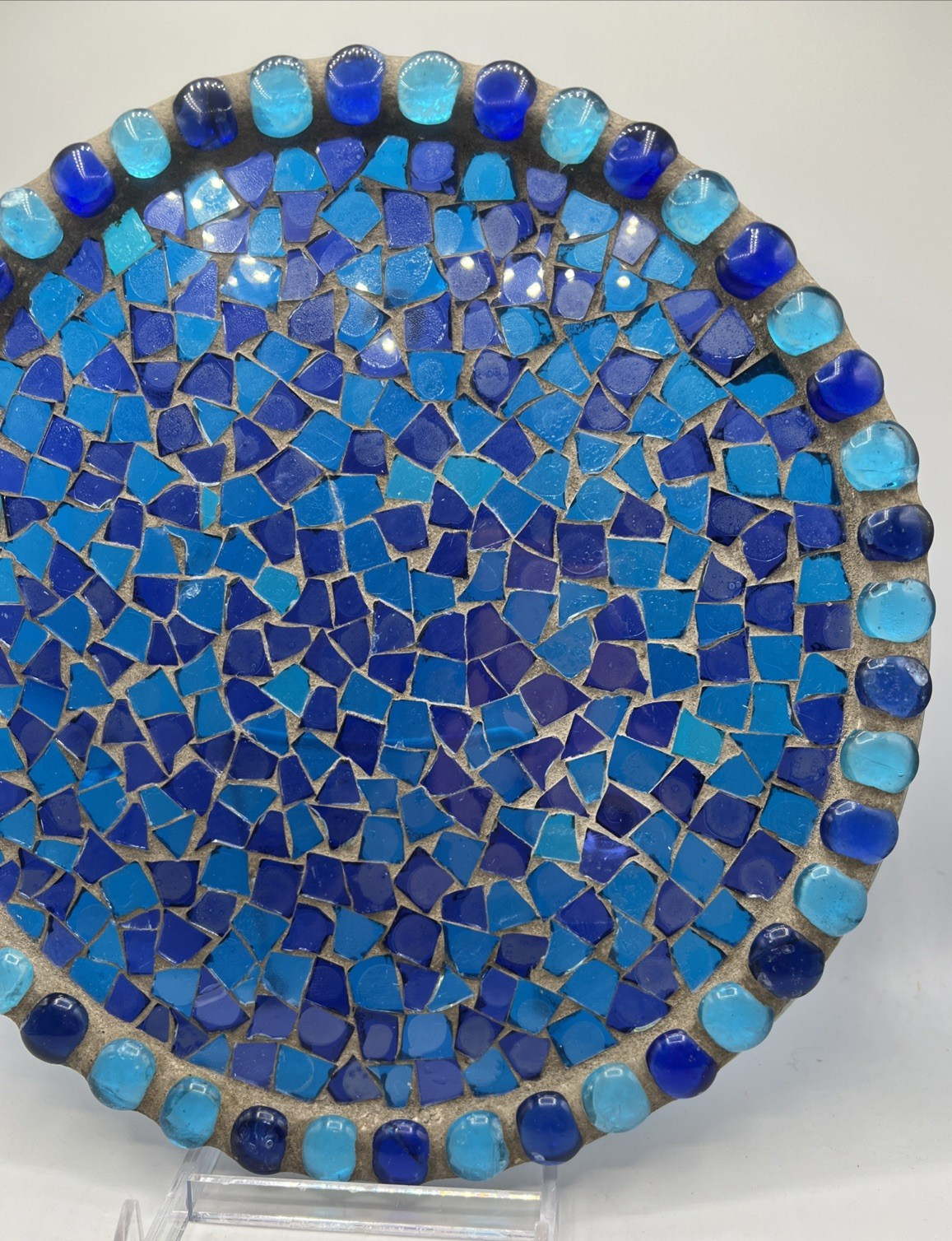 Mosaic Art Glass Concrete Round Footed Tray Trivet Platter Decor Patio Garden 11
