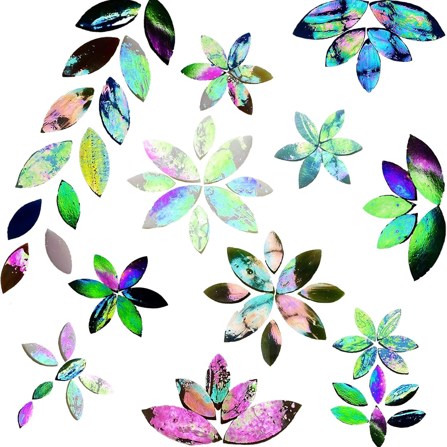 120 Pcs Iridescent Glass Petal Mosaic Tiles for Crafts, Stained Glass Supplies,