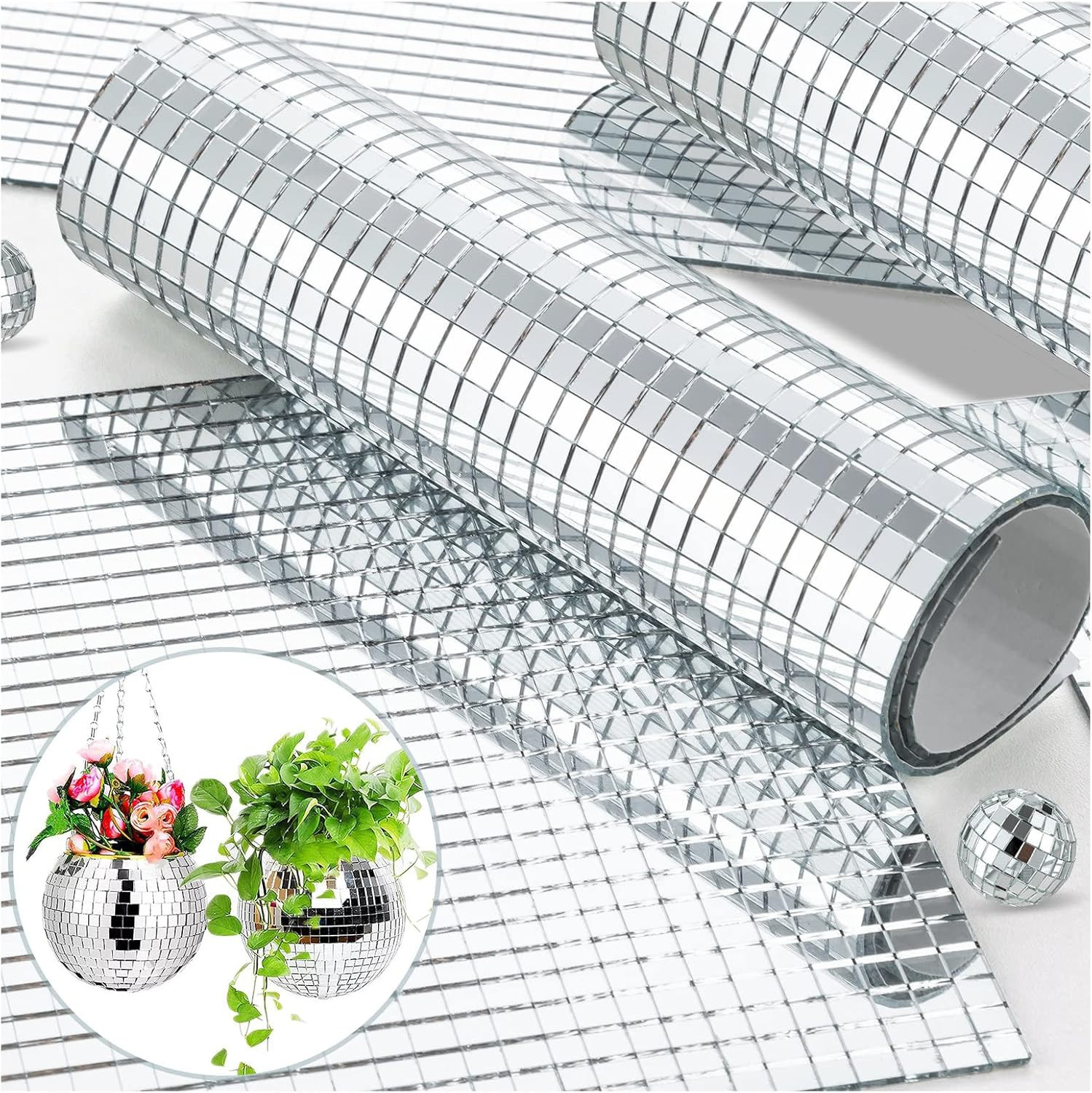 5400Pcs 5X5Mm Silvery Self-Adhesive Square Mirror Mosaic Tiles | Self-Adhesive,