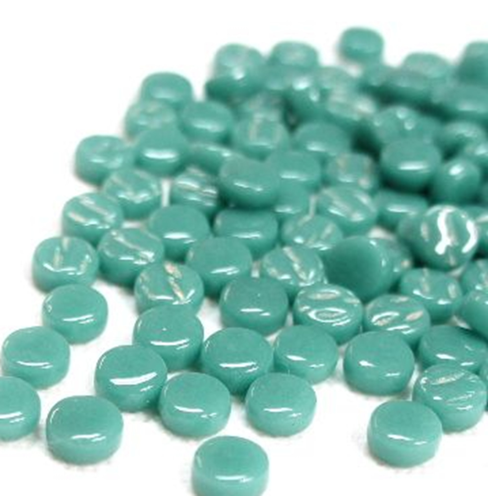 50 Tiles Medium Teal 8 mm Round Recycled Glass Mosaic Tiles – 4 mm thick