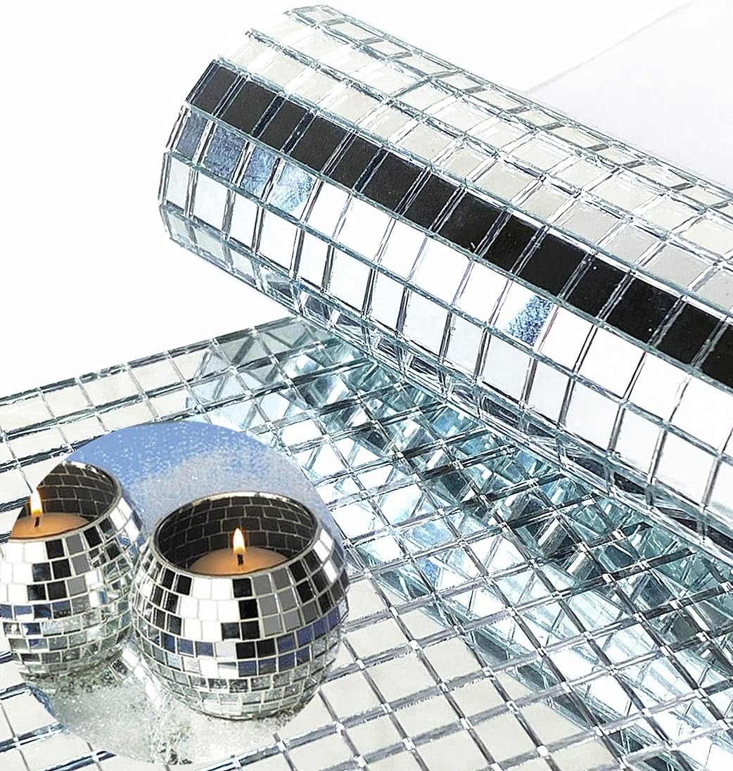 REDODEDO Real Glass Silver Mirrors Mosaic Tiles Sticker for Craft Square Glass T