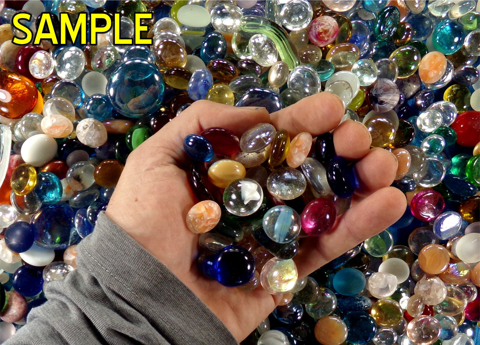 GLASS GEMS: 5 LB Bulk Lot, Mixed Color Mosaic Collage Artist Flatback Marble Gem