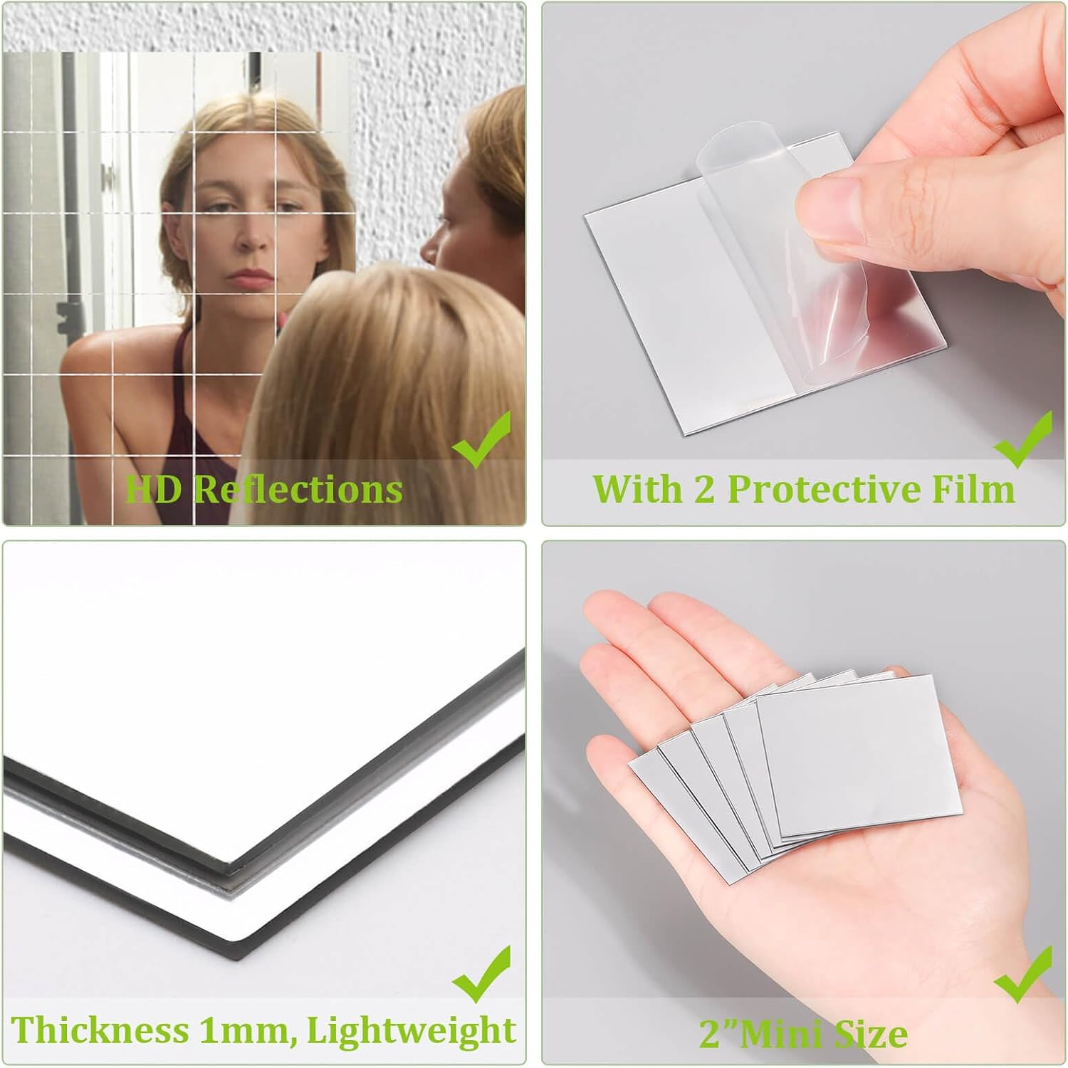 30 PCS Acrylic Mini Mirror Tiles Self Adhesive, 2 Inches Square High-Definition