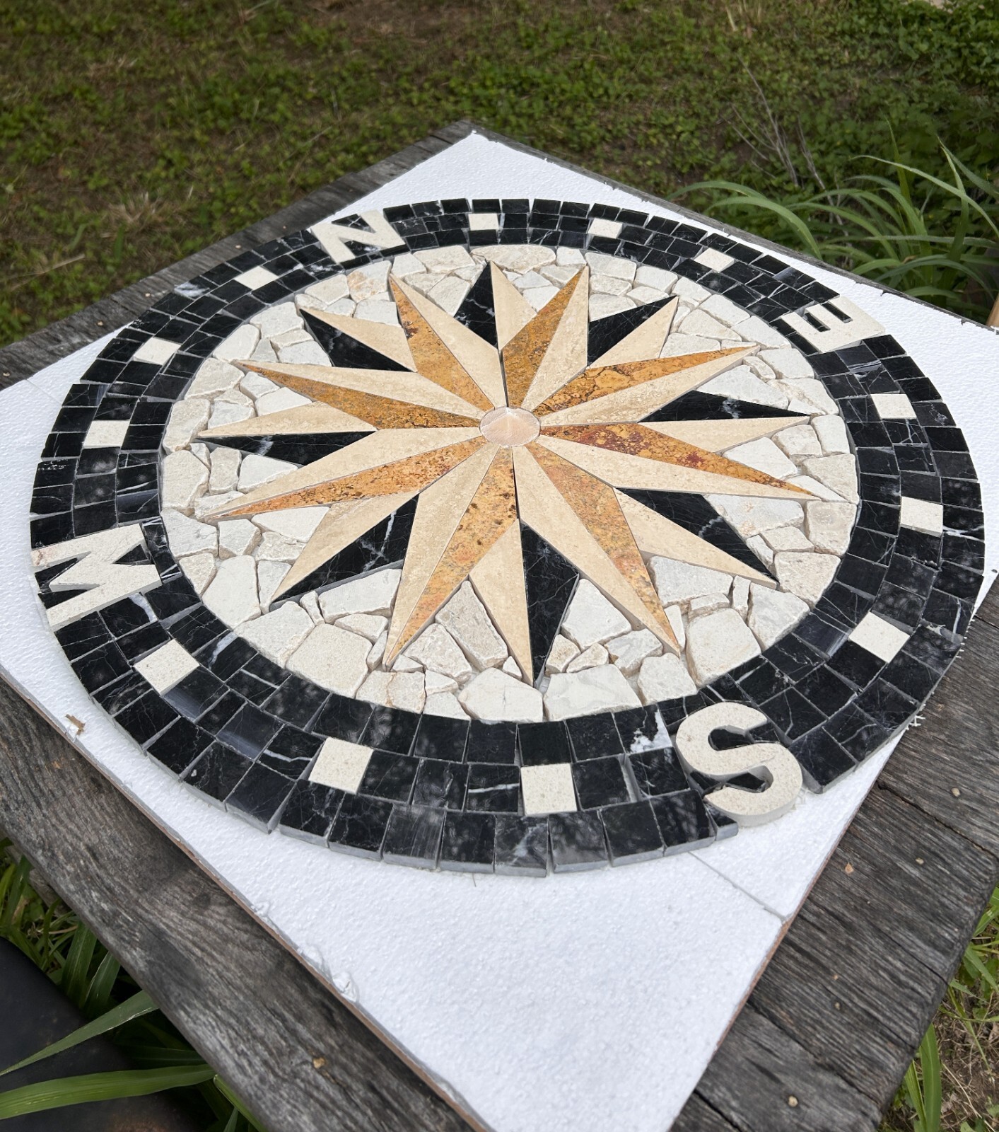 Marble Medallion for Floor or Wall 24 -39″ diameter Compass Rose Nautical Mosaic