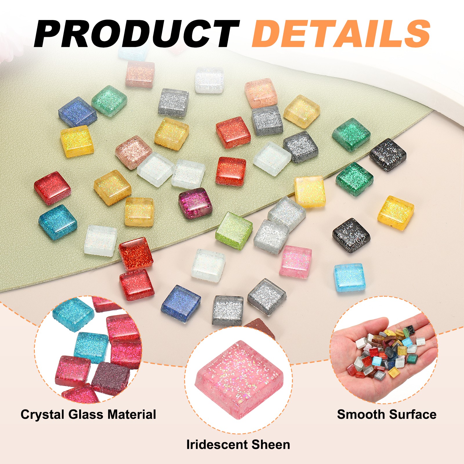 110Pcs 1x1cm Glitter Square Mosaic Tiles Glass, Pink/Blue
