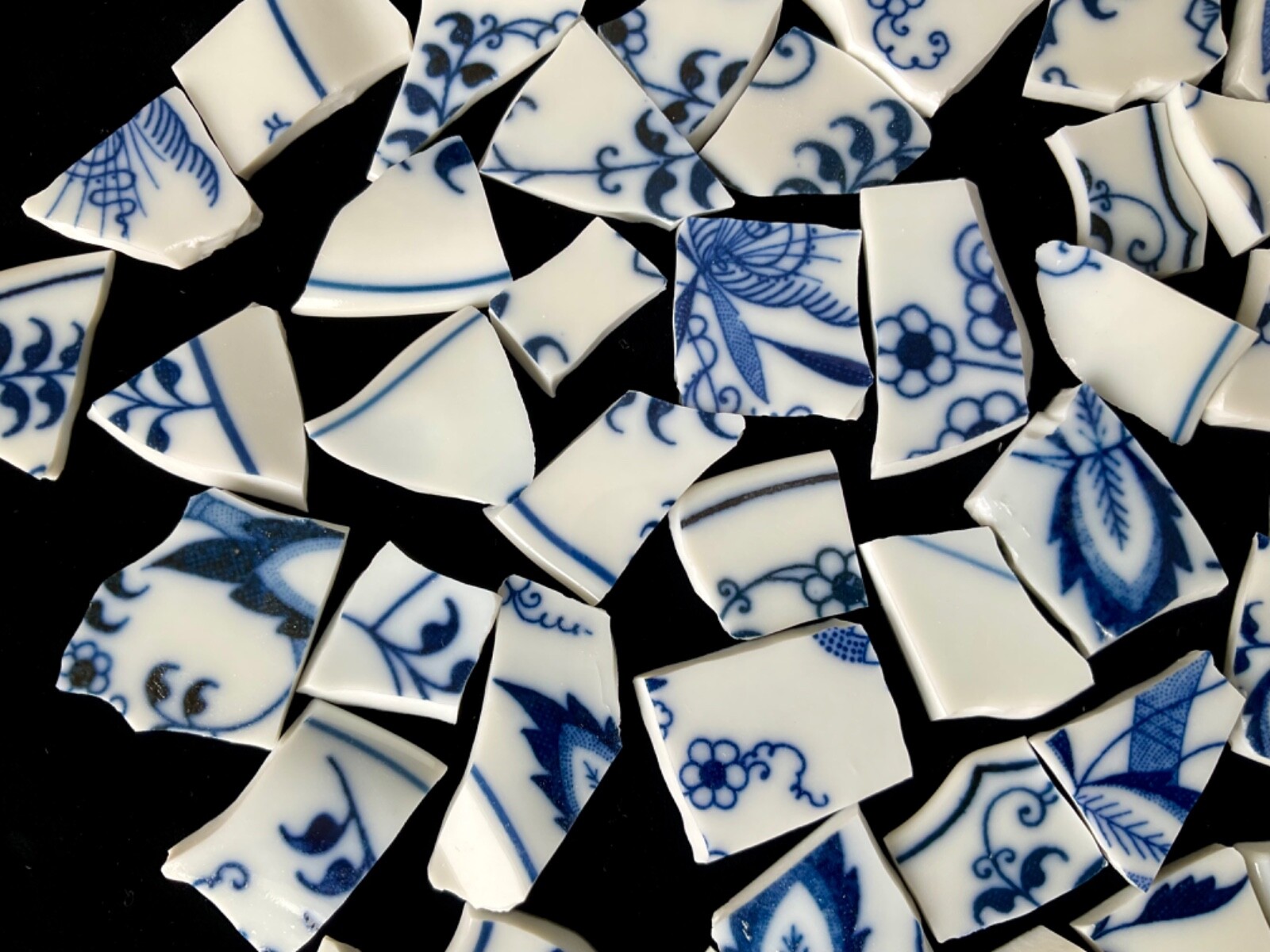 Broken China Mosaic Tiles Blue & White 100+ pieces ~ BLUE DANUBE ~ Set A