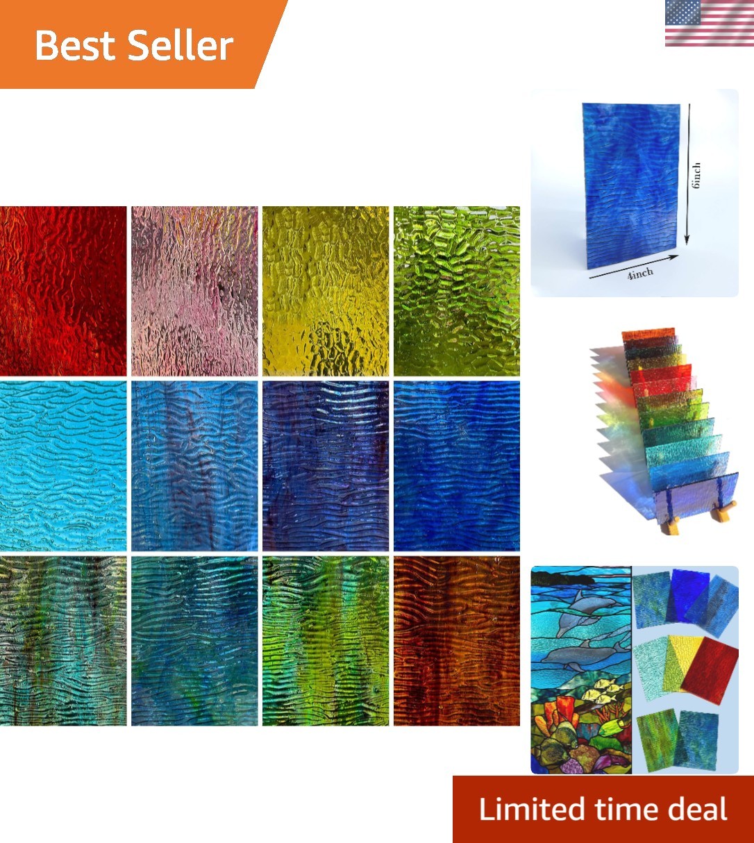 12 Sheets Textured Stained Glass Variety Pack – 4×6 Inch Art Deco Style Tiles