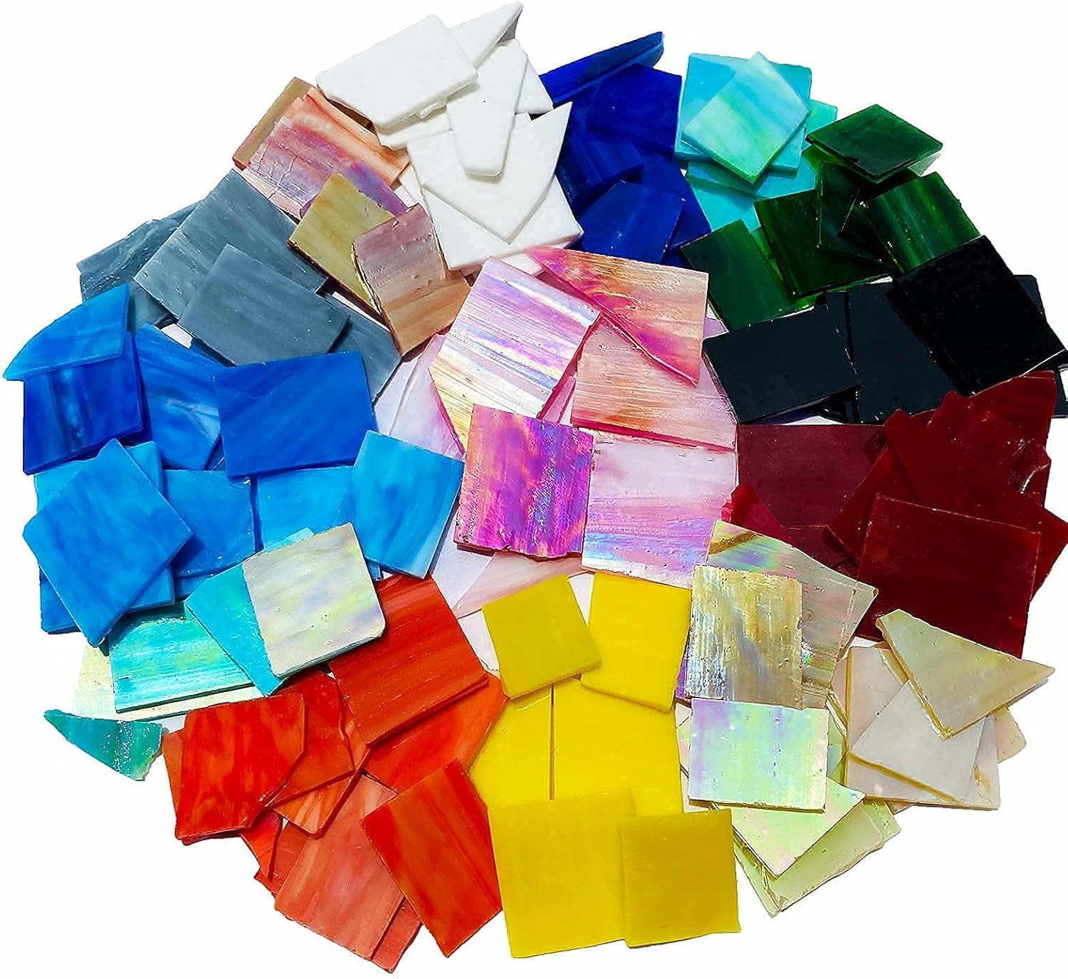 Mosaic Tiles Stained Glass Scraps Sheets for Crafts Bulk, Broken Glass Pieces, V