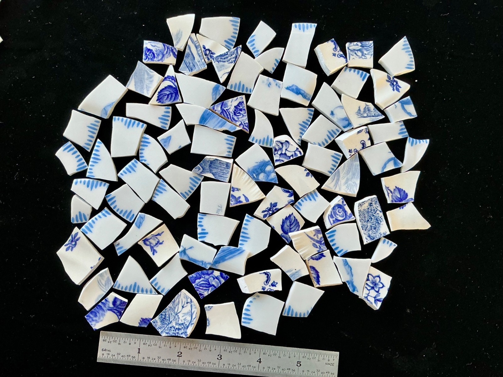 Broken China Mosaic Tiles Blue & White Mix 85+ Pieces Set L