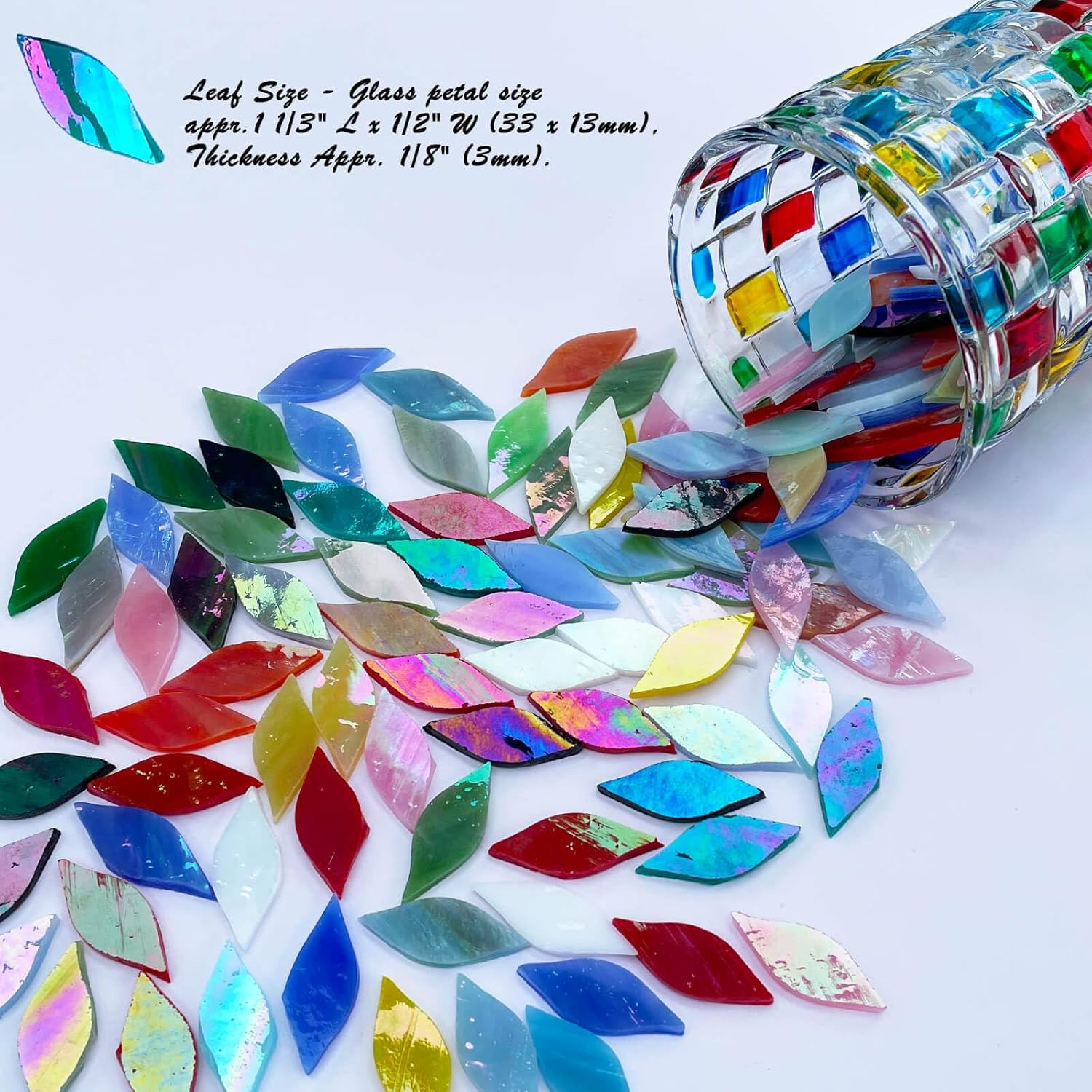 120 Pieces Assorted Colors Iridescent Mosaic Glass Petals & Leaves, Hand-Cut Sta