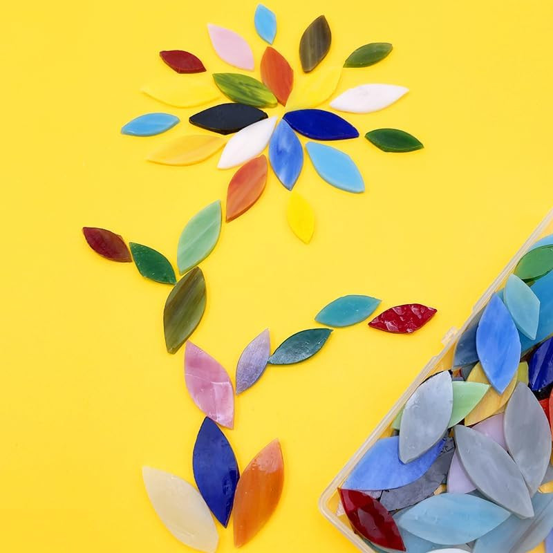 DIY Glass Petal Mosaic Tiles, 100 Pieces Assorted Size and Colors Stained Glass