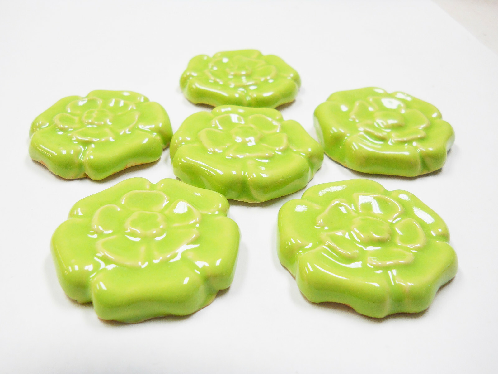 ROSETTE Mosaic Tiles Handmade Ceramic Art Craft Tiles LIME GREEN Set of 6