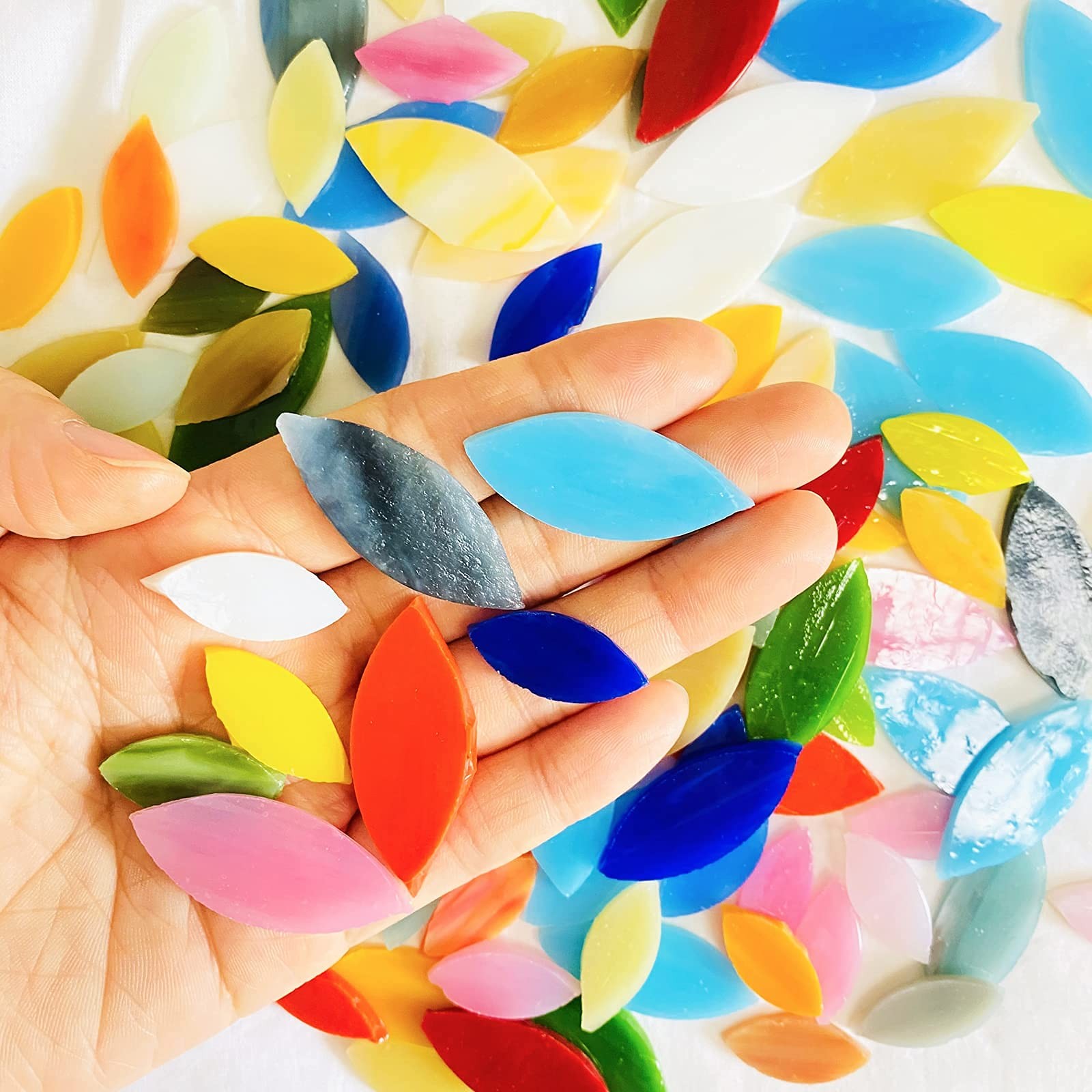 120 Pcs Petal Mosaic Tiles for Crafts, Hand Cut Stained Glass Petals, Mosaic Flo