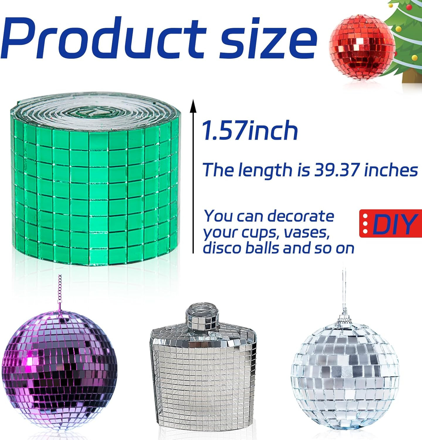 Green Self Adhesive Glass Mirror Mosaic Tiles, 2 Rolls 3200 Pieces Disco Ball Ti