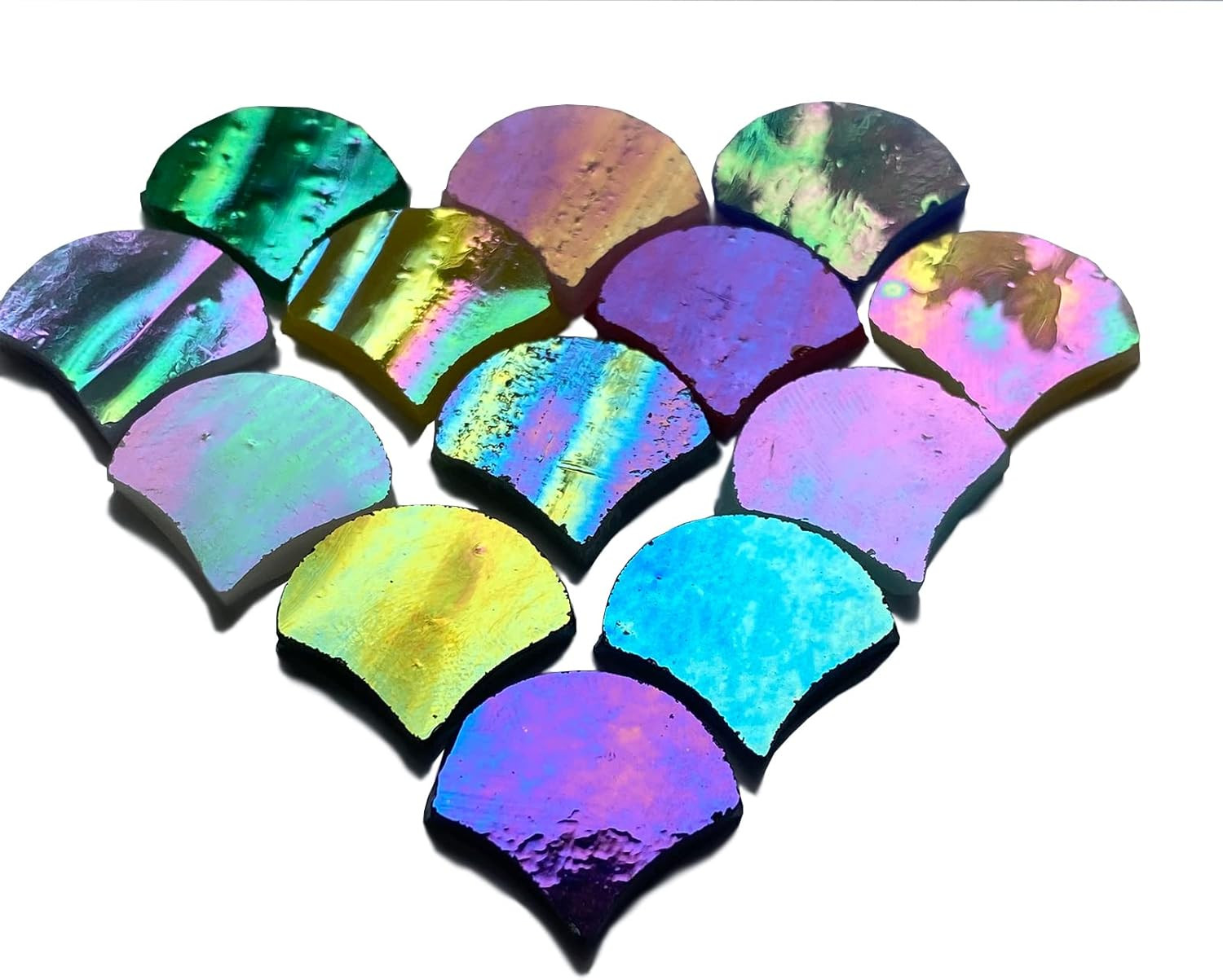 Magic Iridescent Fan Shaped Glass Mosaic Tiles for Crafts 170 Pieces, Stained Gl