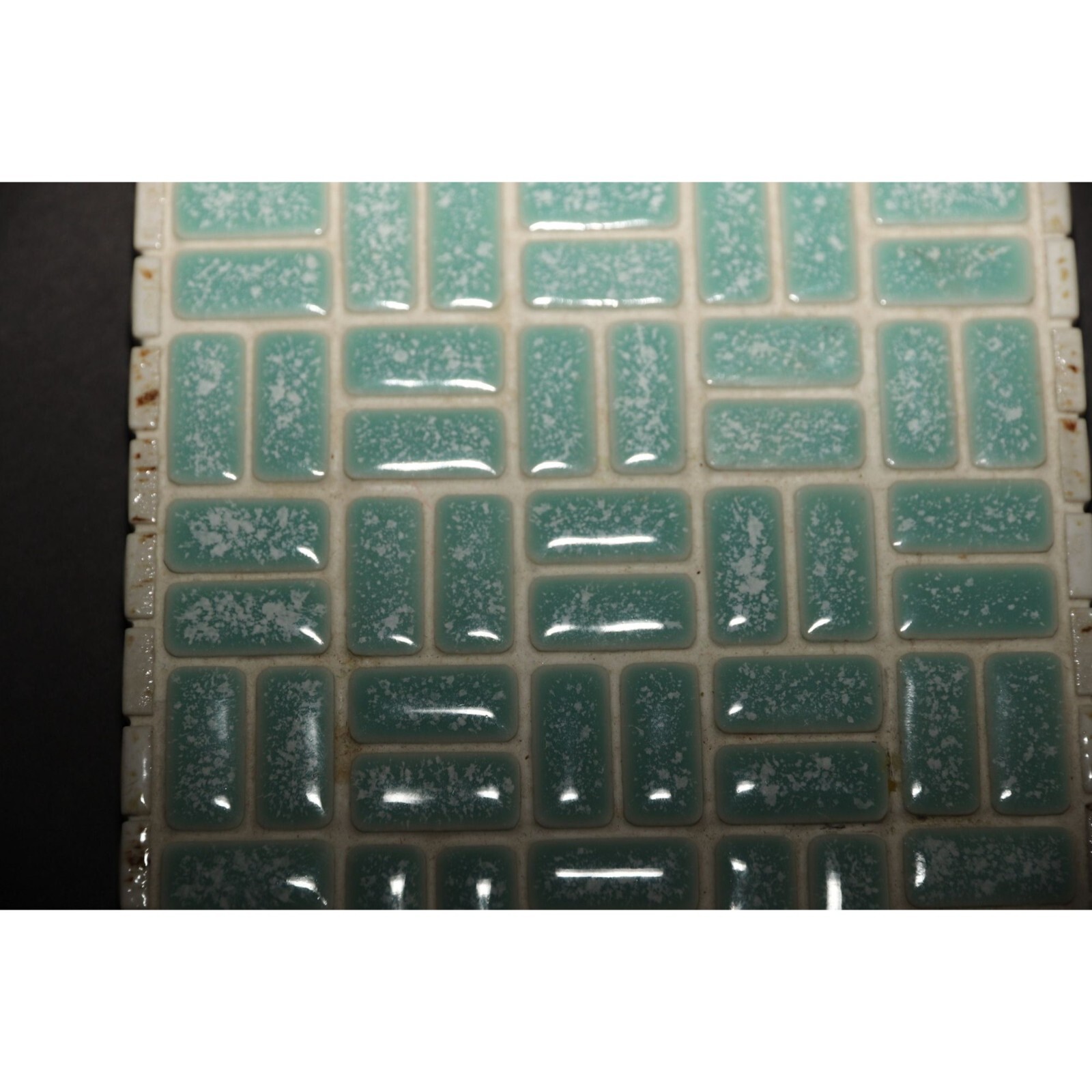Vintage Handmade Mosaic Artistic Tile Turquoise White Brown Tiled Pieces Felt