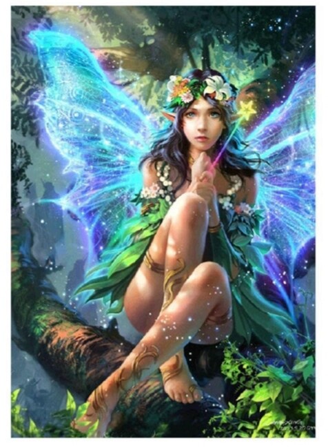 5D DIY Round Point Drill Diamond Painting Winged Forest Tree Fairy Mosaic Wall A