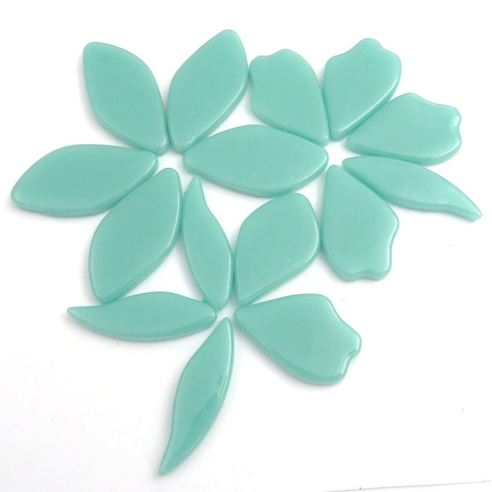 20 Pale Teal Petal Flower Shapes Glass Mosaic Tile Pieces – 25 mm -30 mm