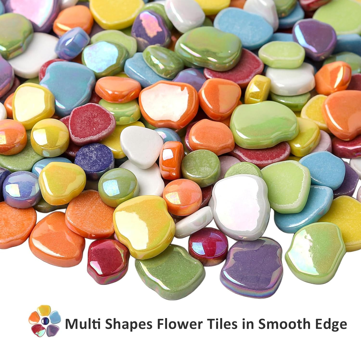 Flower Mosaic Tiles for Crafts Bulk,1LB Iridescent Mosaic Tiles Supplies, Petal