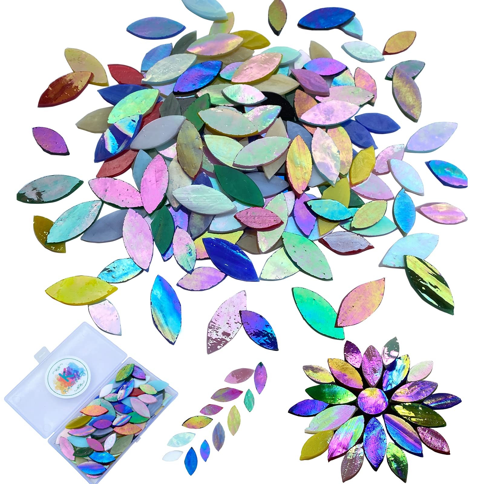 120 Pcs Magic Iridescent Mosaic Tiles, Hand Cut Stained Glass Petals, Floral …