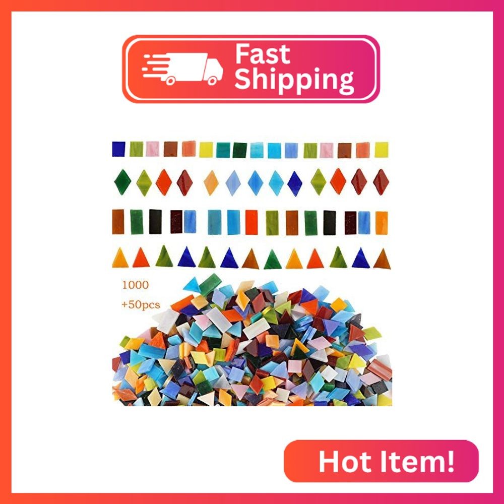 Lanyani 1050 Pieces Mixed Shapes Glass Mosaic Tiles for Crafts, Colorful Stained