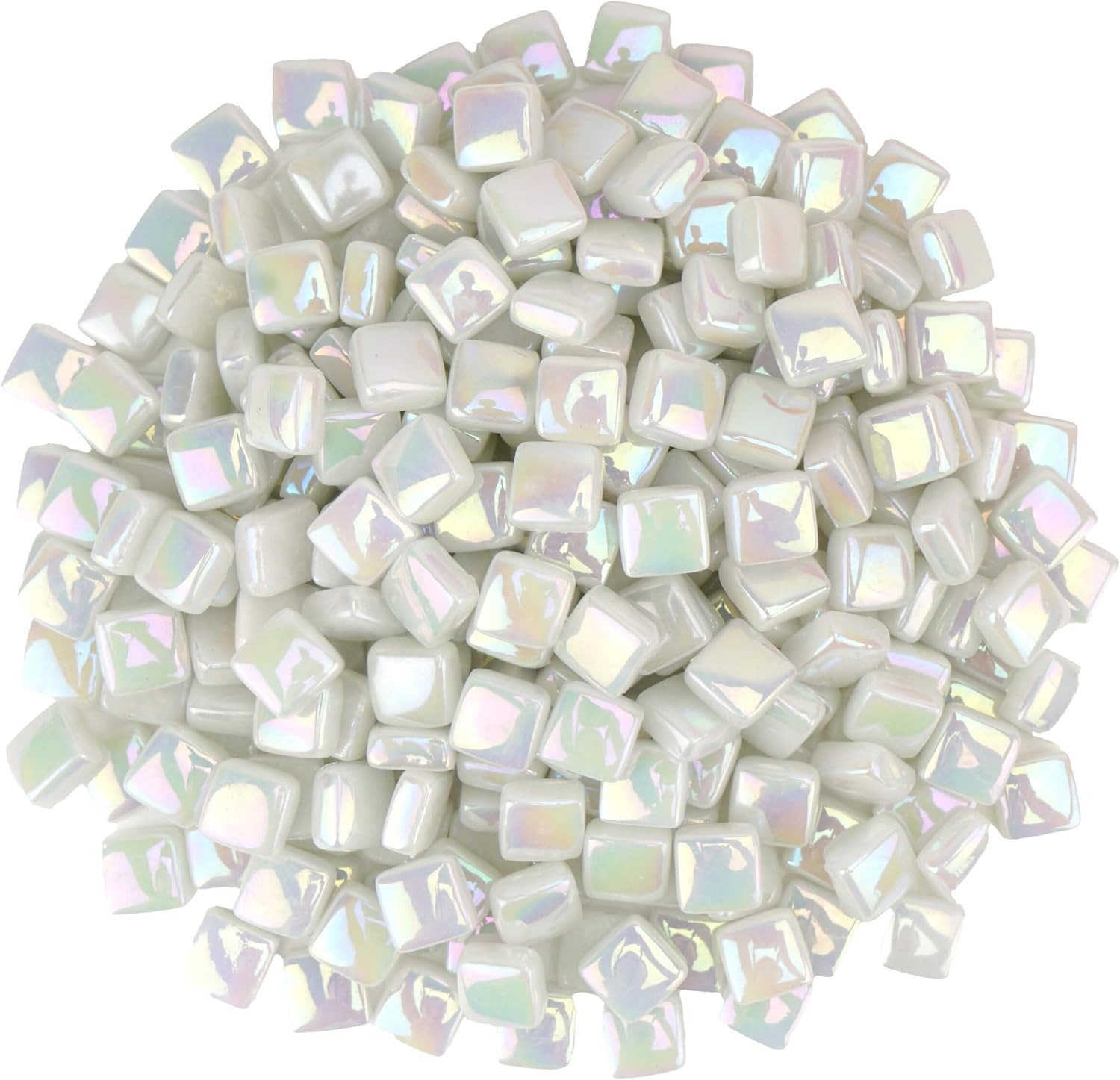 White Mosaic Tiles, 10mm Square Glass Mosaic Pieces, 300g (160 Pieces), Glass Ti