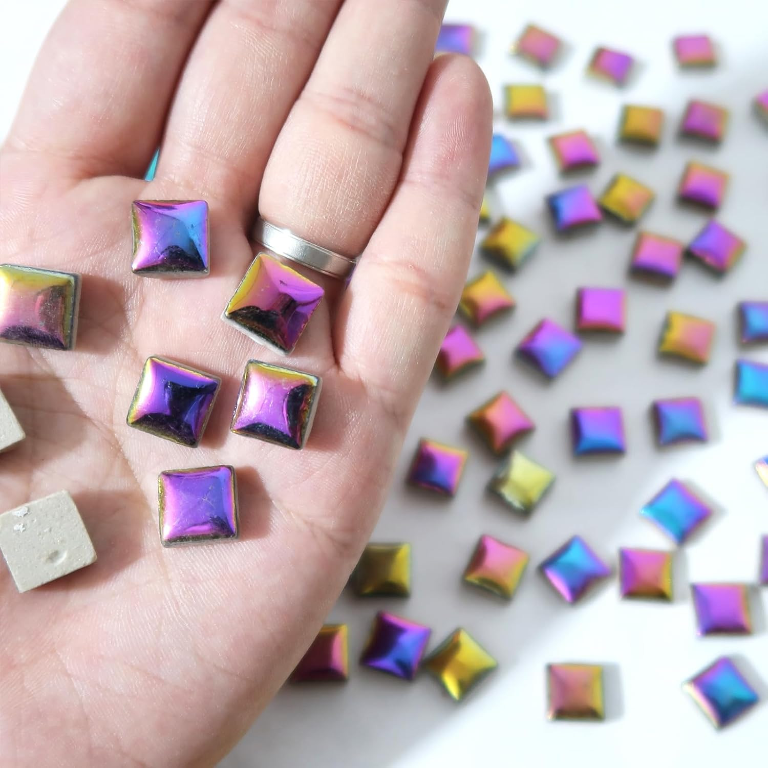 100 Pieces Square Mosaic Tiles for Crafts Bulk, Ceramic Mosaic Pieces 16 Colors