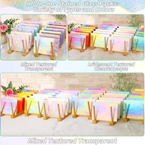 36 Sheets Opaque Stained Glass Variety Pack, 4×6 Inch Mosaic Tiles for Crafts